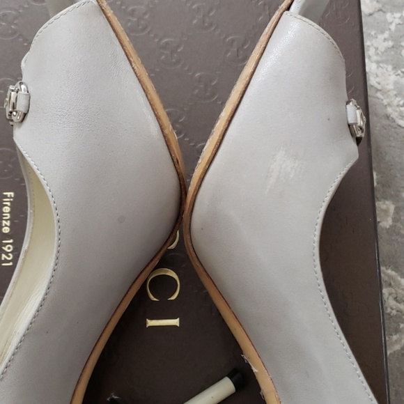 Gucci Gray Peep Toe Heels Sz 37.5 - Picture 8 of 8